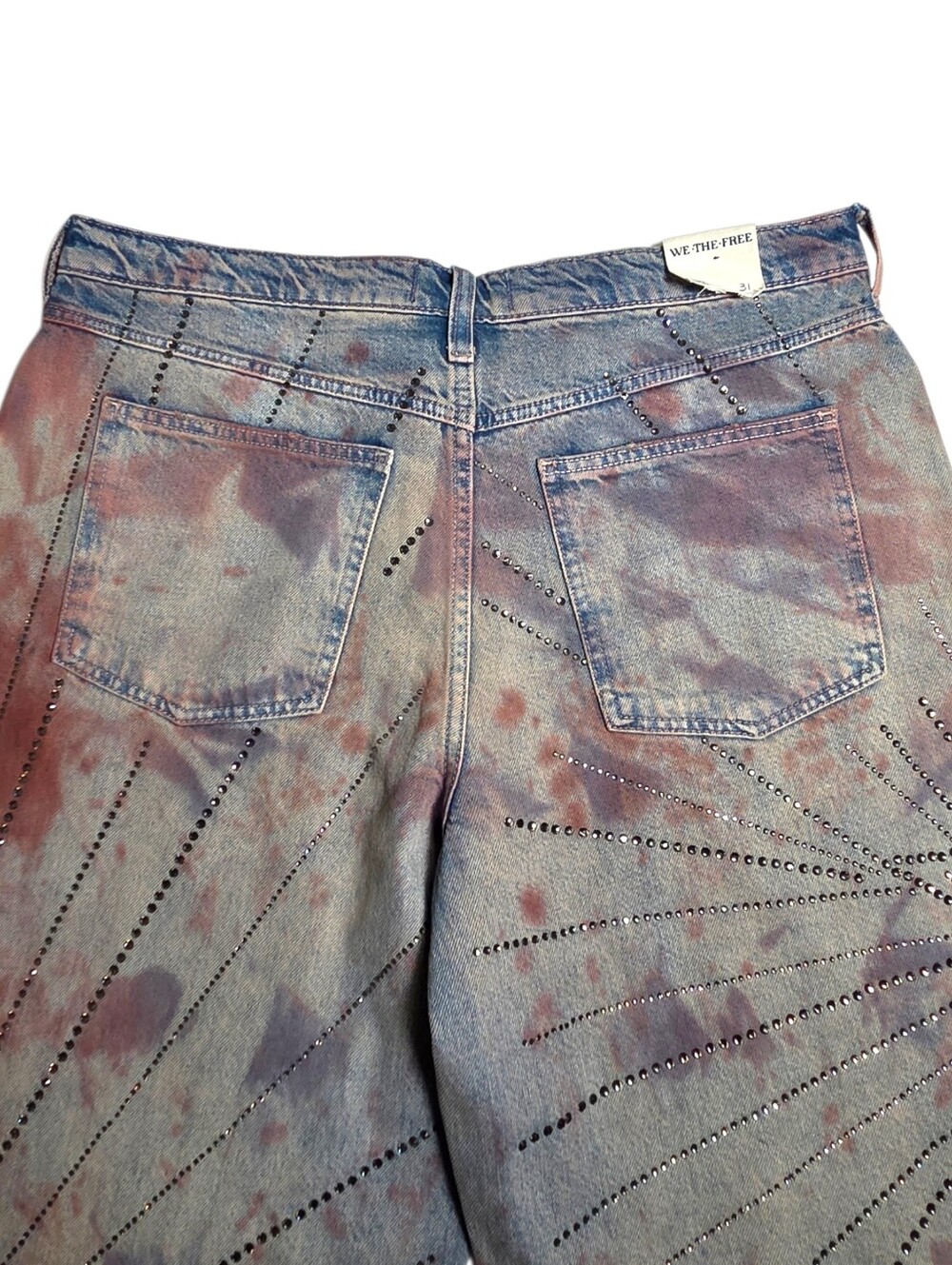 We The Free Aurora Tie Dye Sequin Flare Jeans Mid Rise Y2K Denim 31 NWOT - Picture 15 of 16